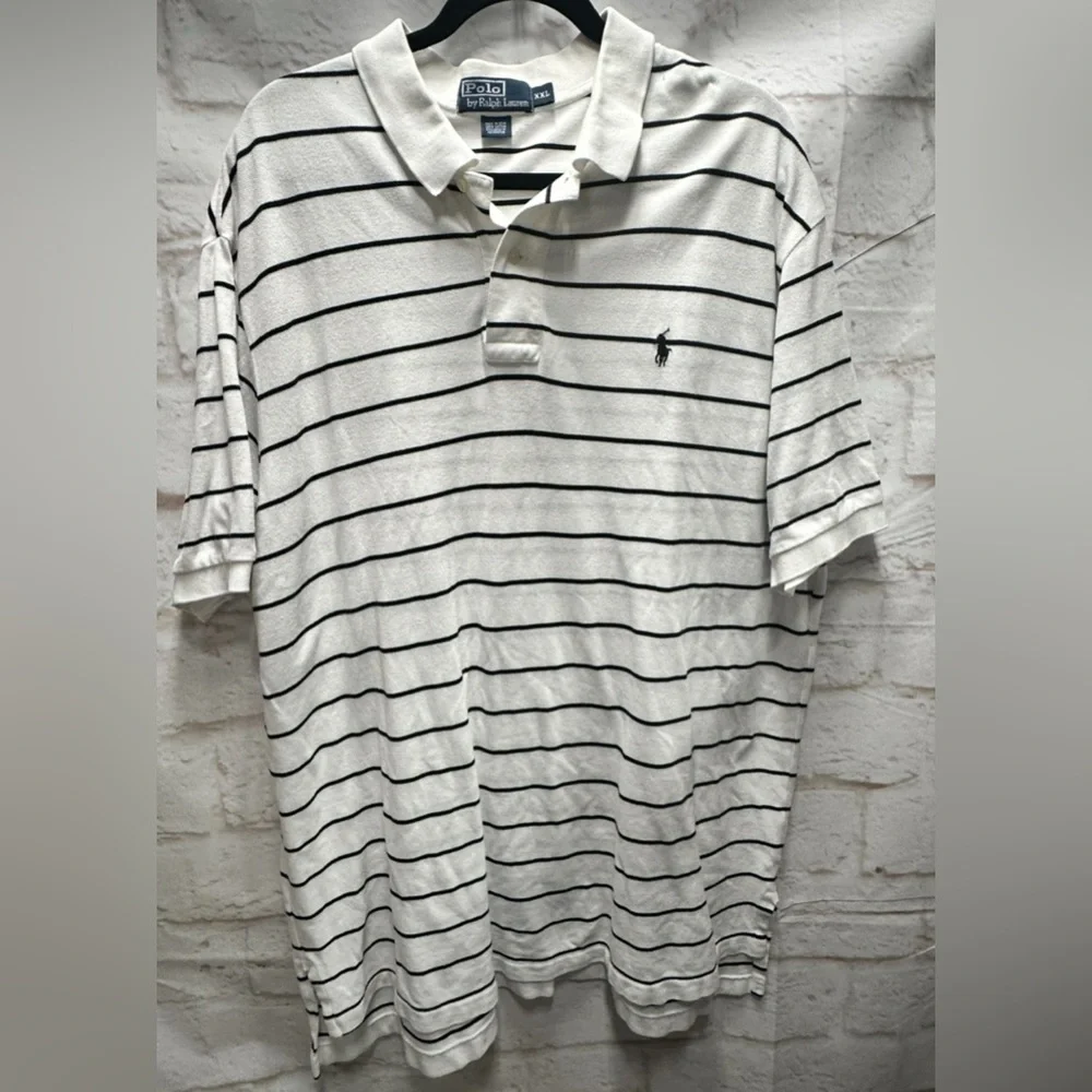 Polo by Ralph Lauren Vtg. Polo shirt white blue stripe size XXL‎